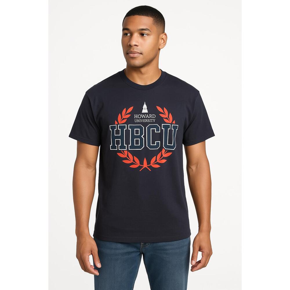 Mitchell Ness TShirt Mens Large Navy Blue Casual Graphic Print Howard HBCU